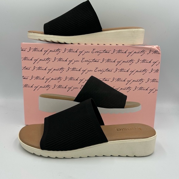 Kensie Ellie Knit Slide Sandals Black Women’s Size 8 –‎ Like New - Picture 4 of 8